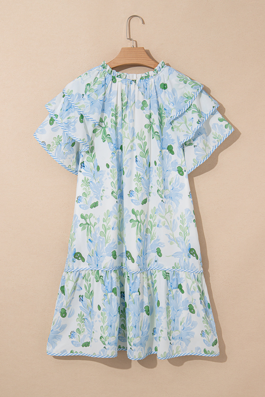 Pink Floral Contrast Edge Layered Short Sleeve Mini Dress