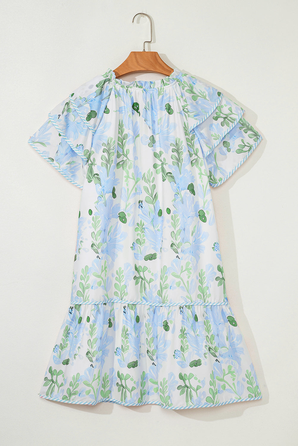 Pink Floral Contrast Edge Layered Short Sleeve Mini Dress