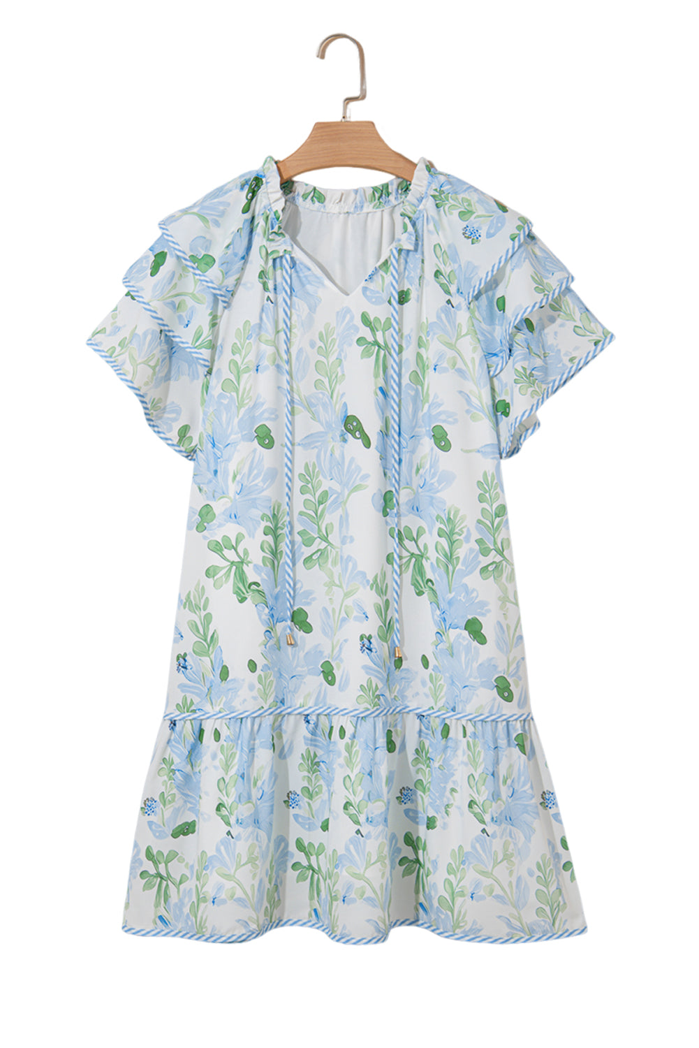 Pink Floral Contrast Edge Layered Short Sleeve Mini Dress
