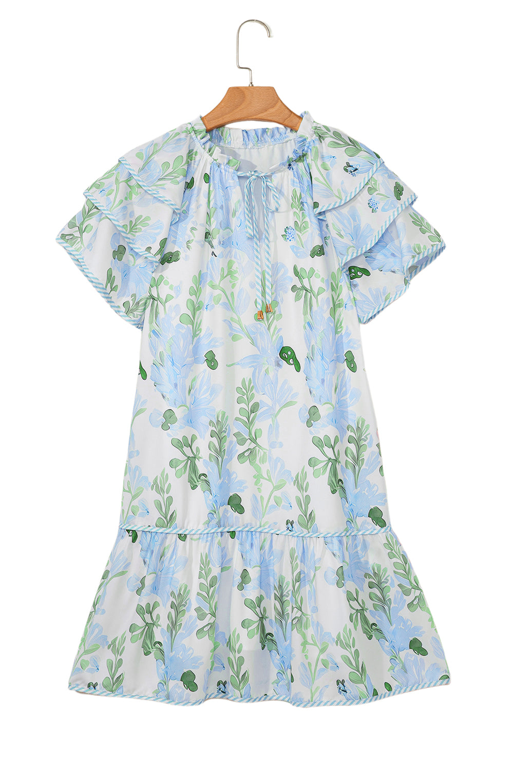 Pink Floral Contrast Edge Layered Short Sleeve Mini Dress