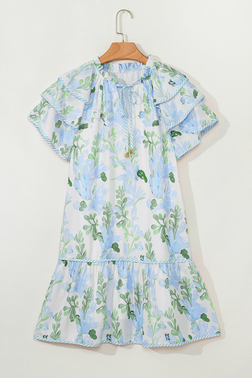 Pink Floral Contrast Edge Layered Short Sleeve Mini Dress