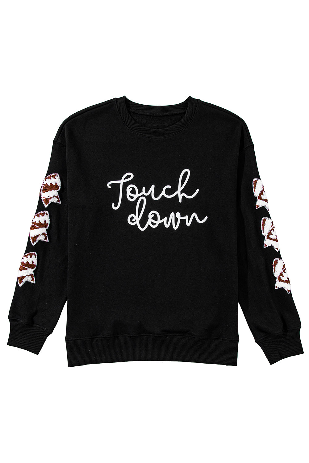 Black Touch Down Letter Bow Print Graphic Sweatshirt