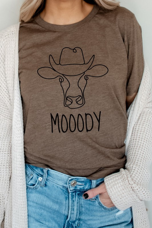 Mooody Country Cow Cowboy Hat Graphic Tee