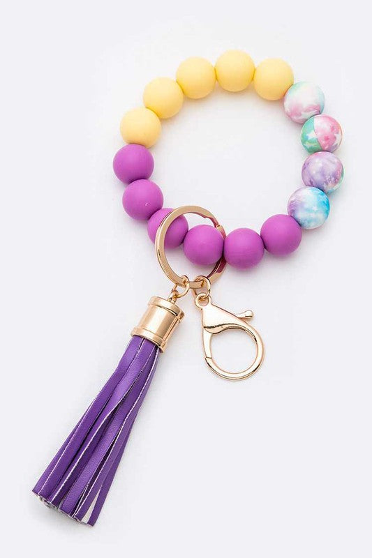 Silicon Printed Beads Tassel Bracelet Key Chain