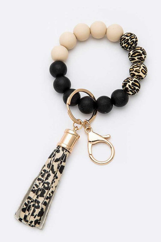 Silicon Printed Beads Tassel Bracelet Key Chain