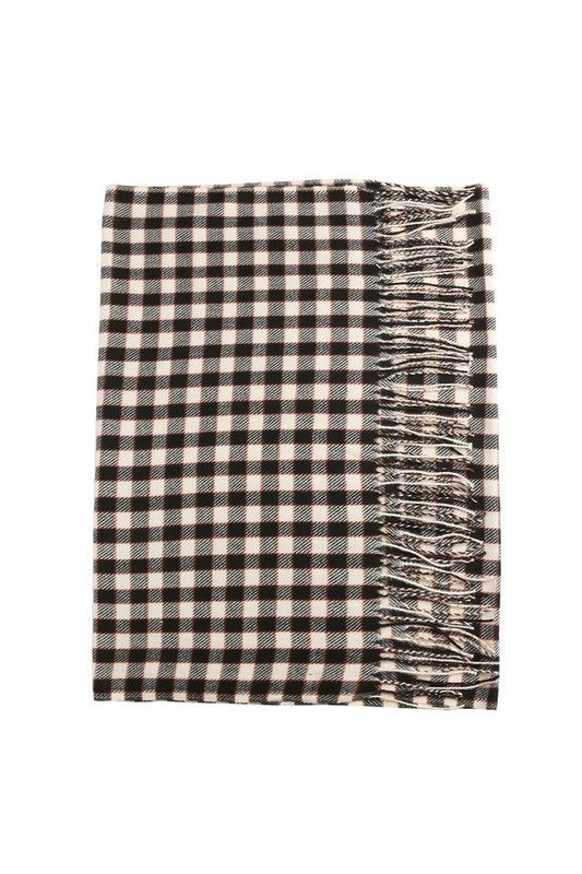 FRINGED PLAID LONG SCARF