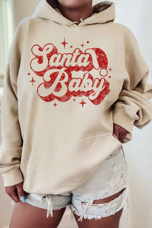 SANTA BABY CHRISTMAS GRAPHIC HOODIE PLUS SIZE