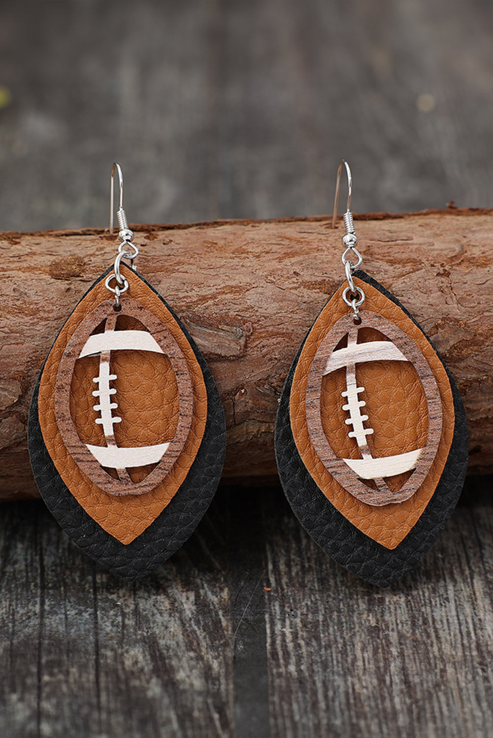 Chestnut Rugby Football Shape PU Leather Drop Earrings