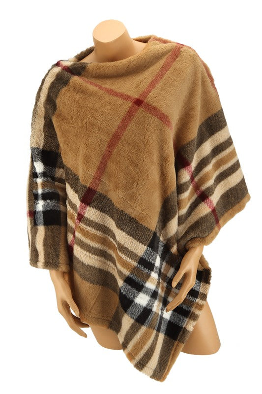 Plaid Print Fur Cape