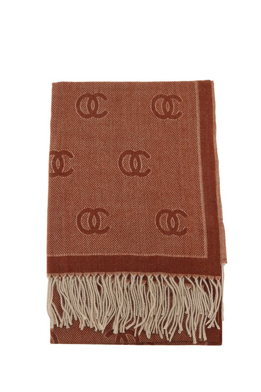 Double C Pattern Scarf with Fringe