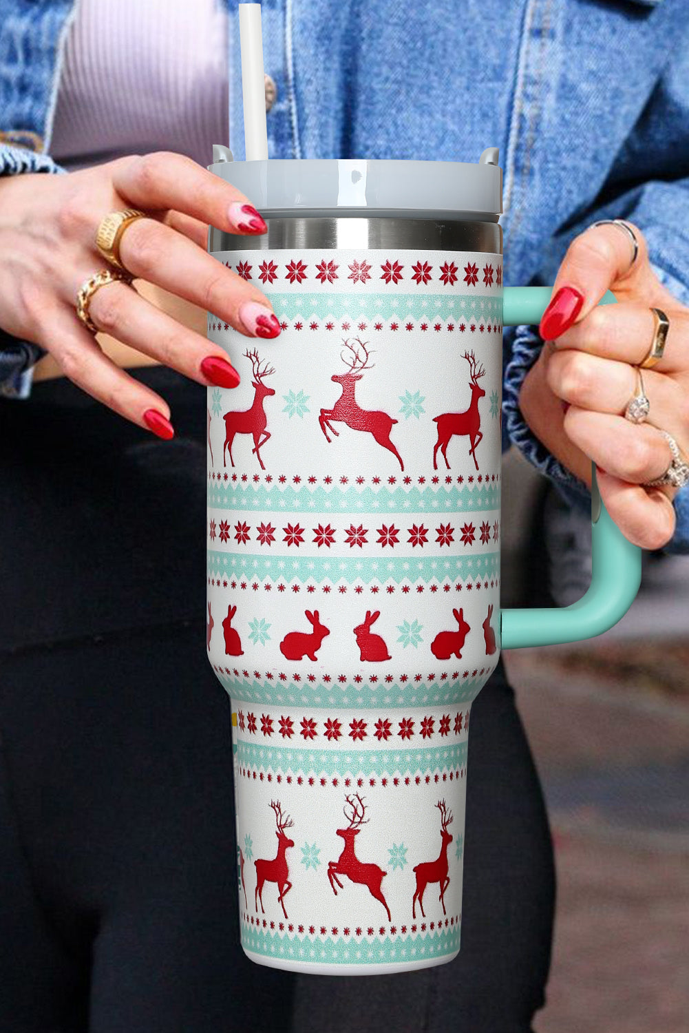 Fiery Red Christmas Pattern Print Stainless Steel Tumbler