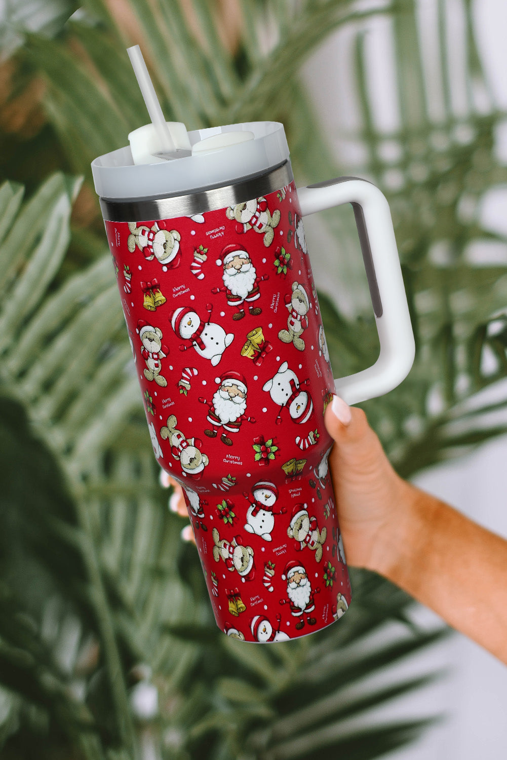 Fiery Red Christmas Pattern Print Stainless Steel Tumbler