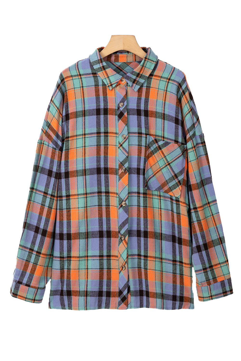 Orange Plus Size Plaid Print Buttoned Shirt