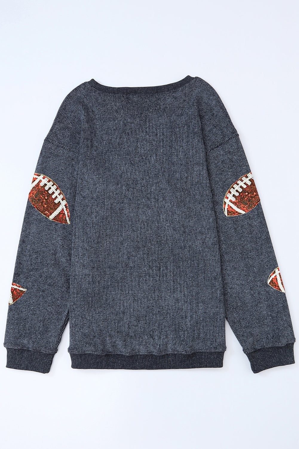 Black Sequin Rugby Graphic Corded Baggy Sweatshirt