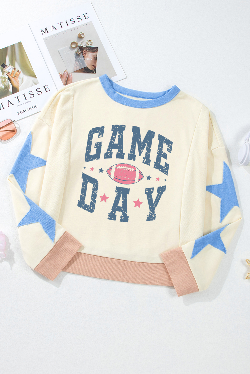 Beige Stars Game Day Graphic Sweatshirt