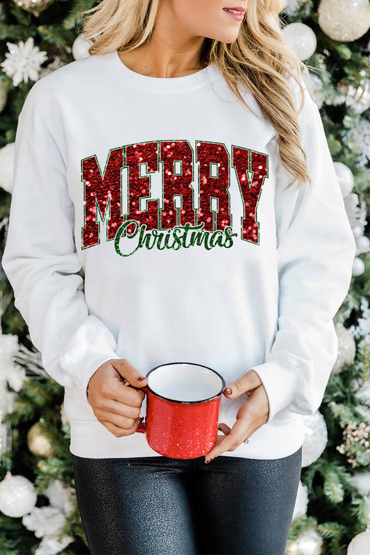 Beige MERRY Christmas Graphic Crewneck Pullover Sweatshirt