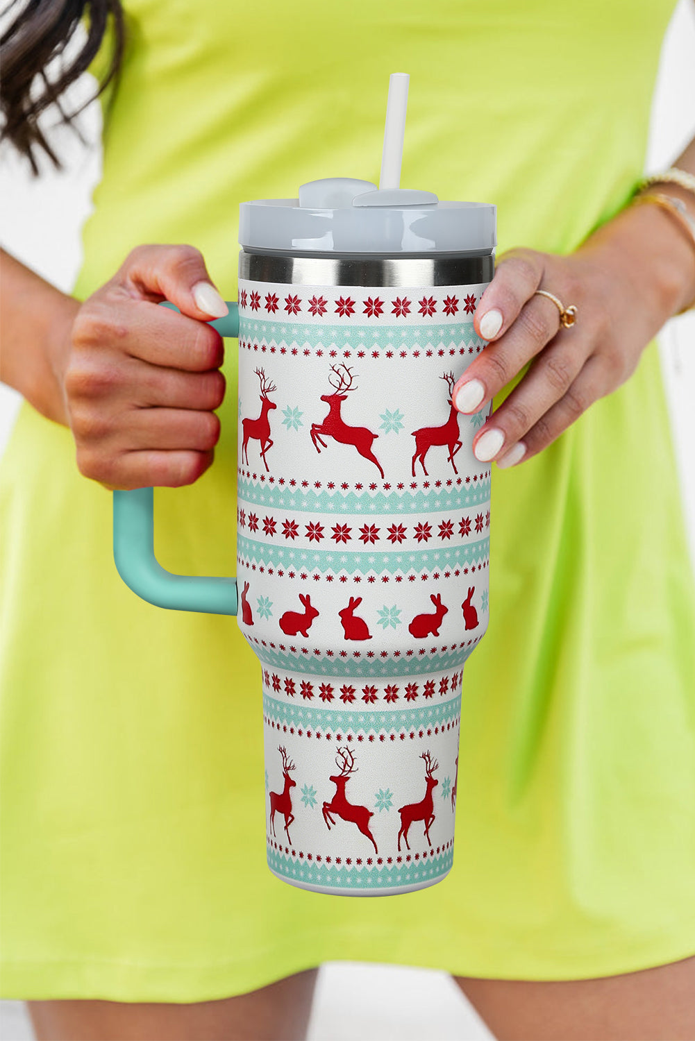 Fiery Red Christmas Pattern Print Stainless Steel Tumbler