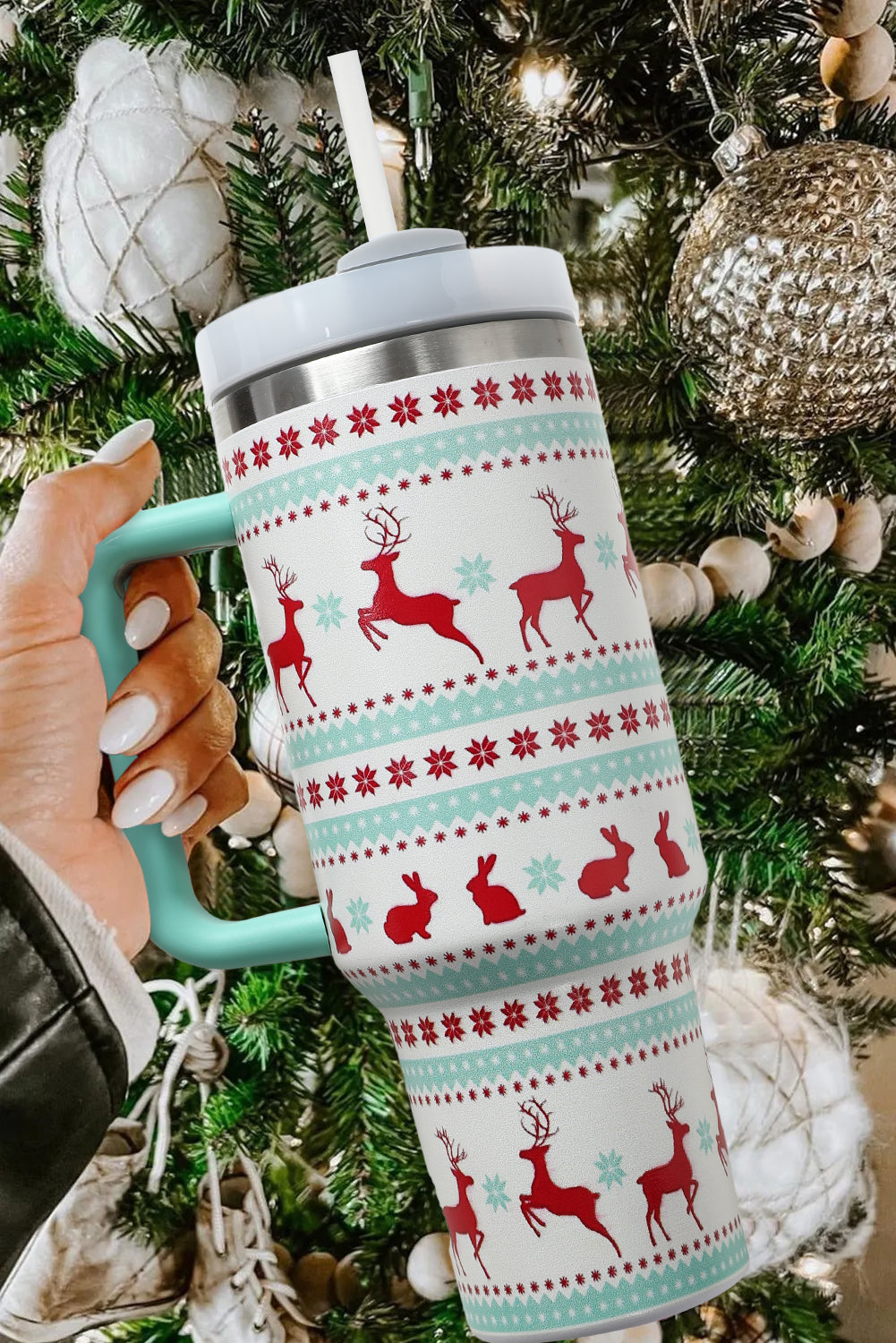 Fiery Red Christmas Pattern Print Stainless Steel Tumbler