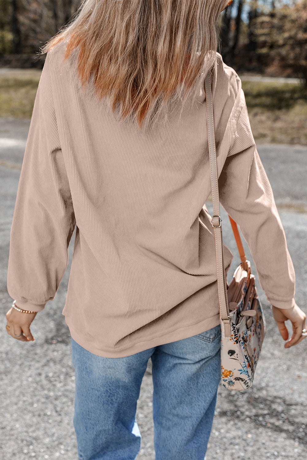 White Ribbed Corduroy Oversized Sweatshirt