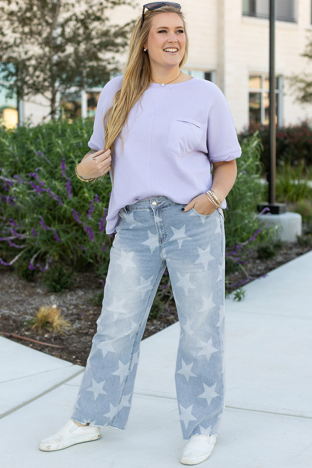 Beau Blue High Waist Star Pattern Plus Size Jeans