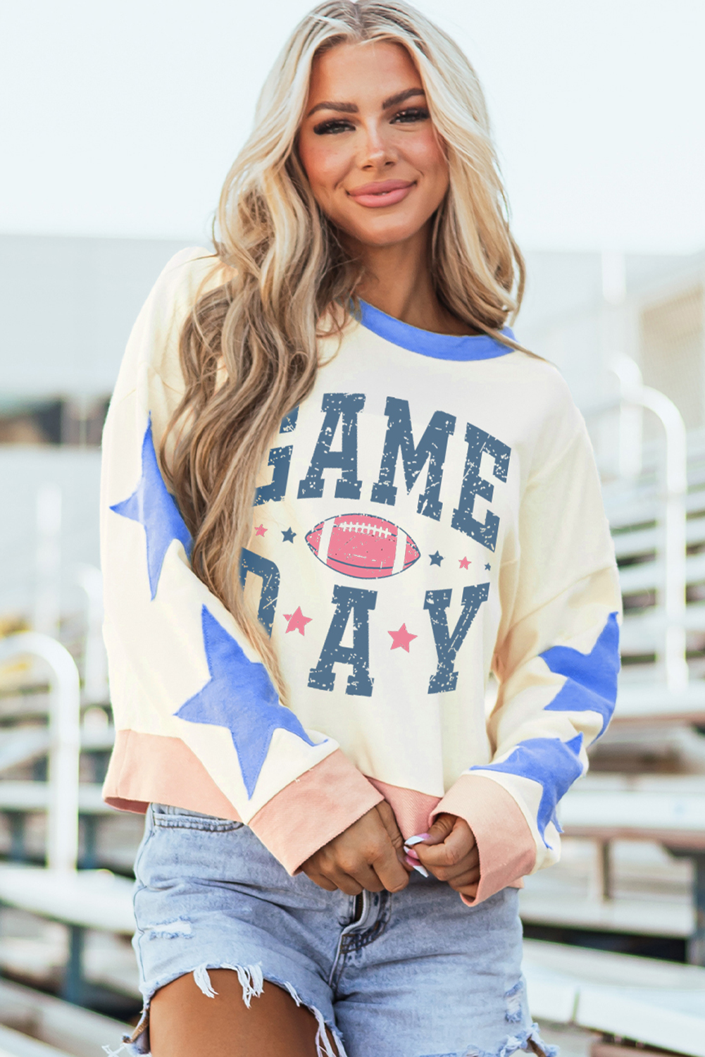 Beige Stars Game Day Graphic Sweatshirt