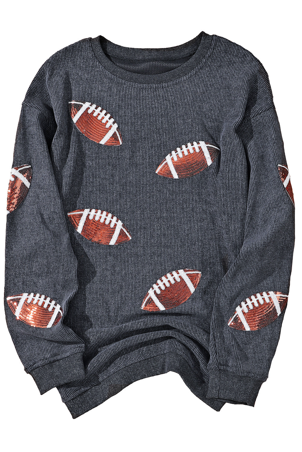 Black Sequin Rugby Graphic Corded Baggy Sweatshirt