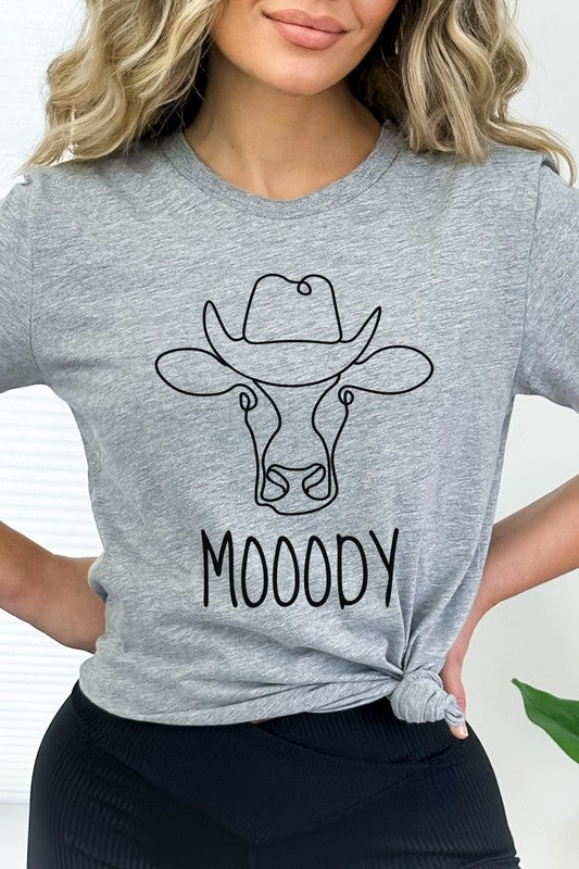 Mooody Country Cow Cowboy Hat Graphic Tee