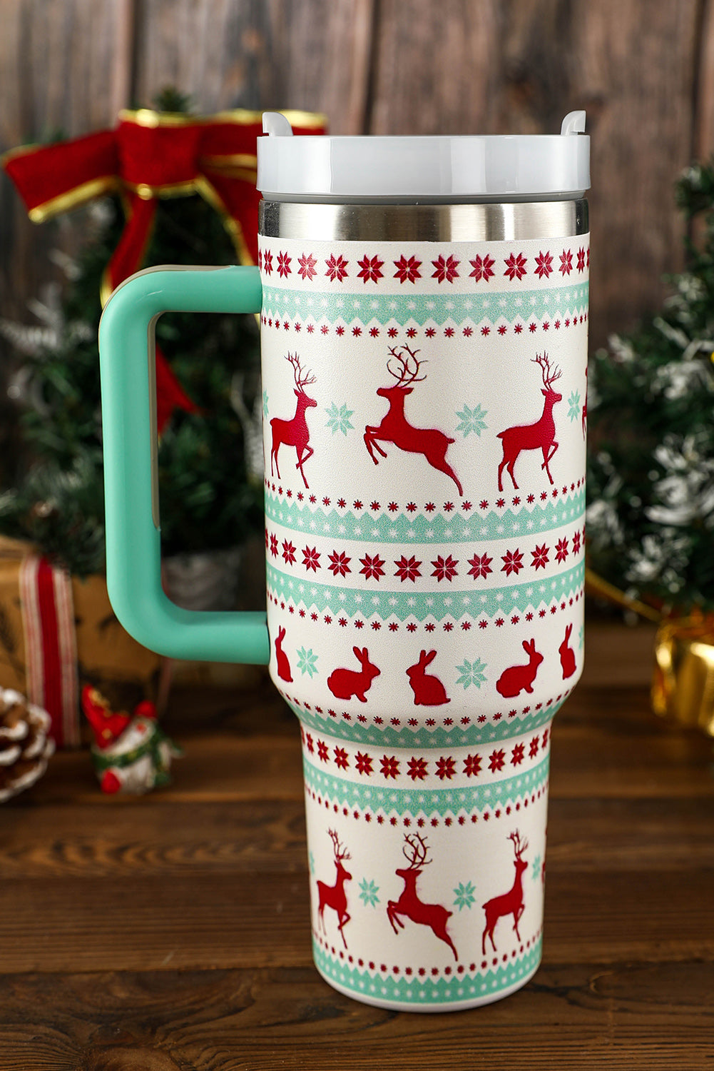 Fiery Red Christmas Pattern Print Stainless Steel Tumbler