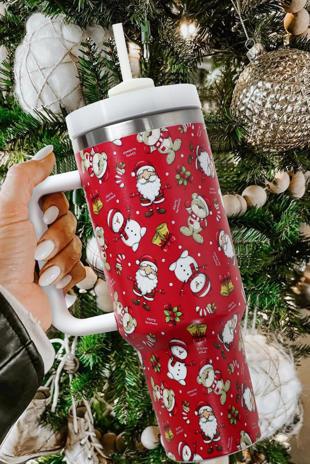 Fiery Red Christmas Pattern Print Stainless Steel Tumbler