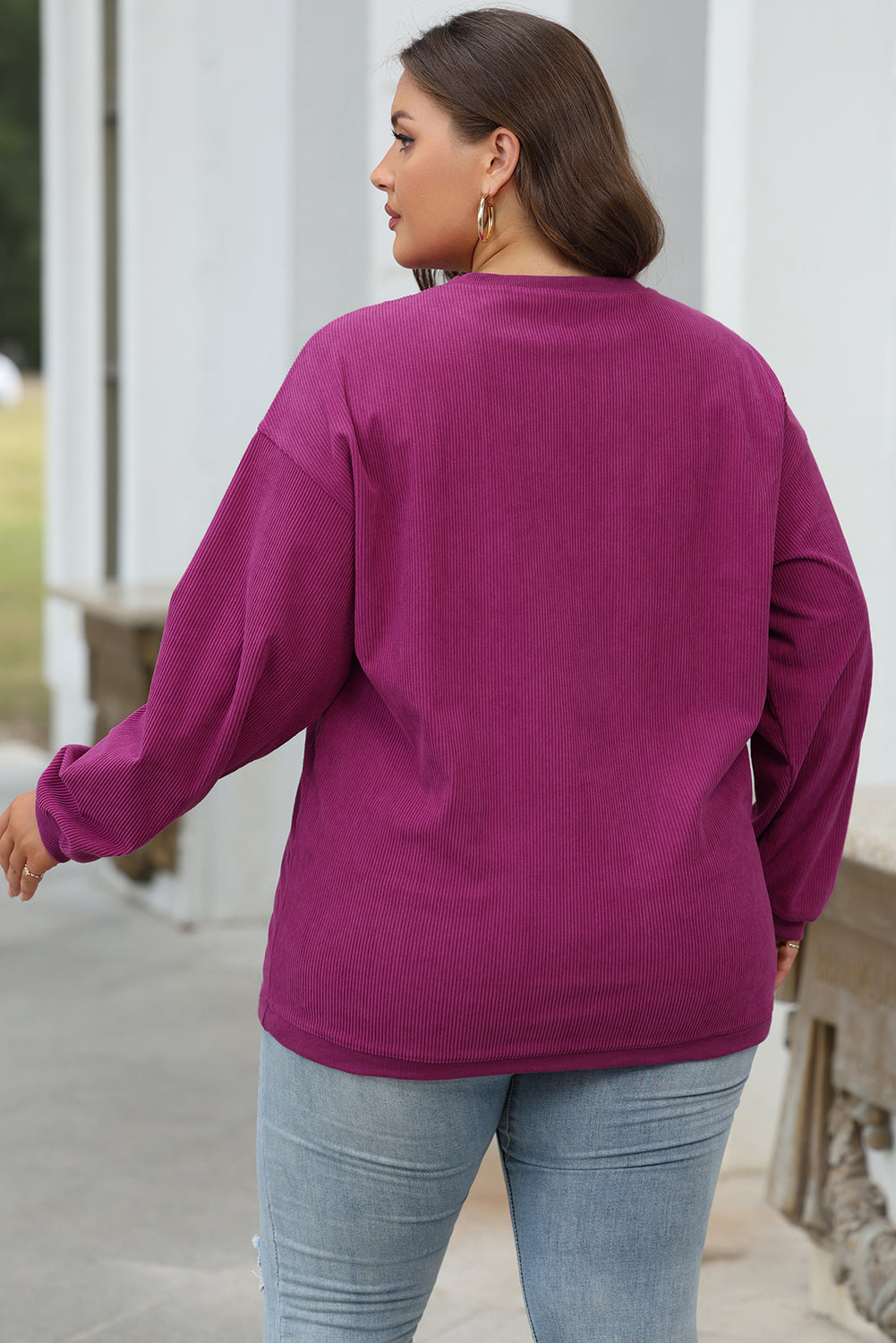 White Ribbed Corduroy Oversized Sweatshirt