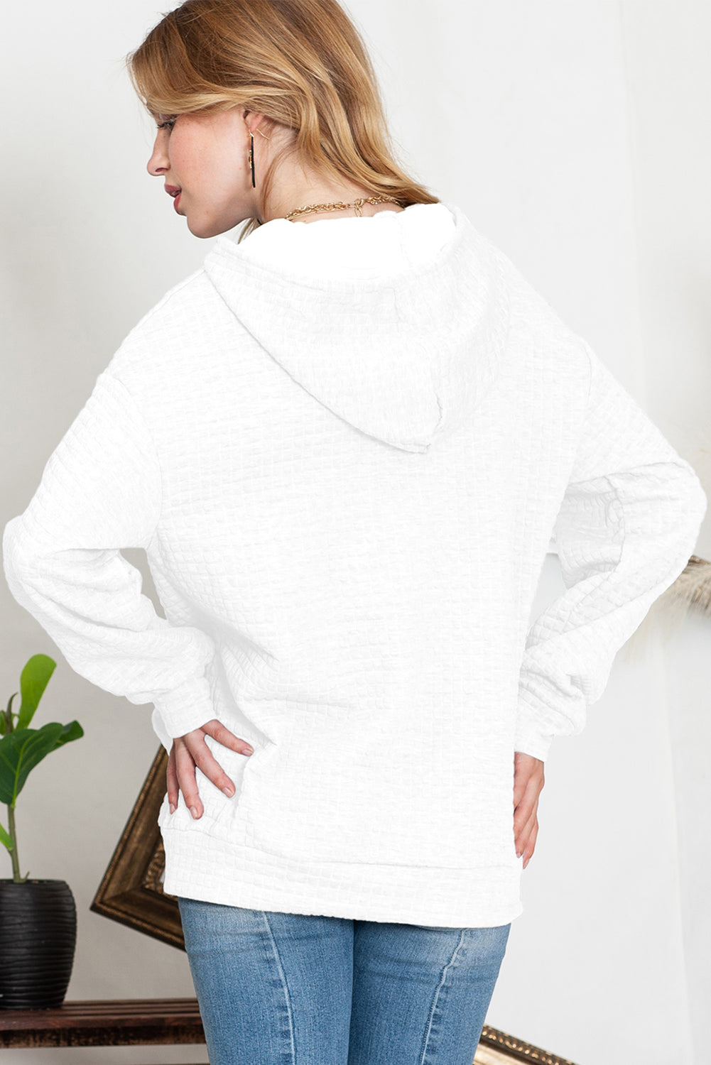 White MERRY AND BRIGHT Lattice Texture Graphic Hoodie