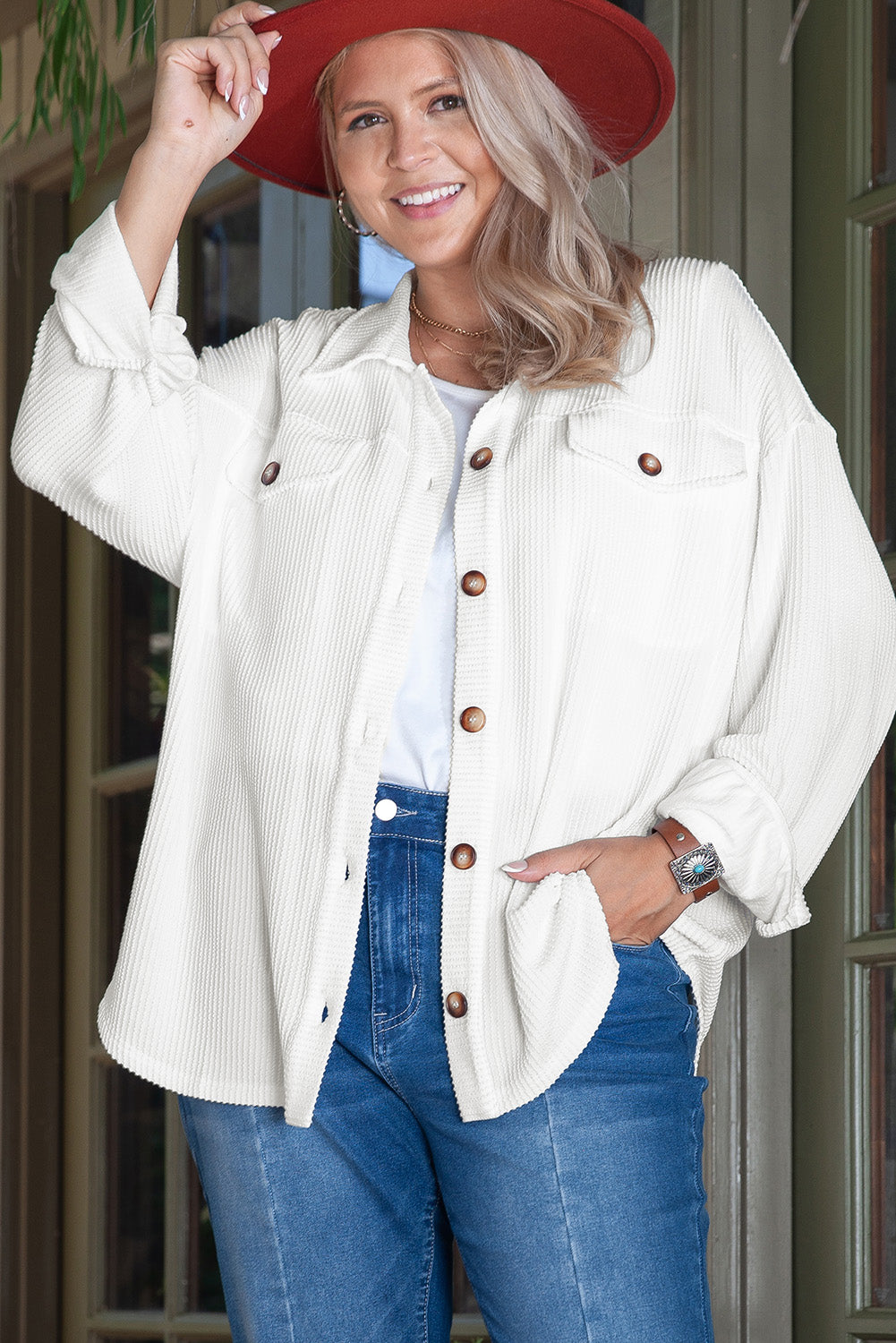 Smoke Gray Solid Corded Drop Shoulder Plus Size Shacket