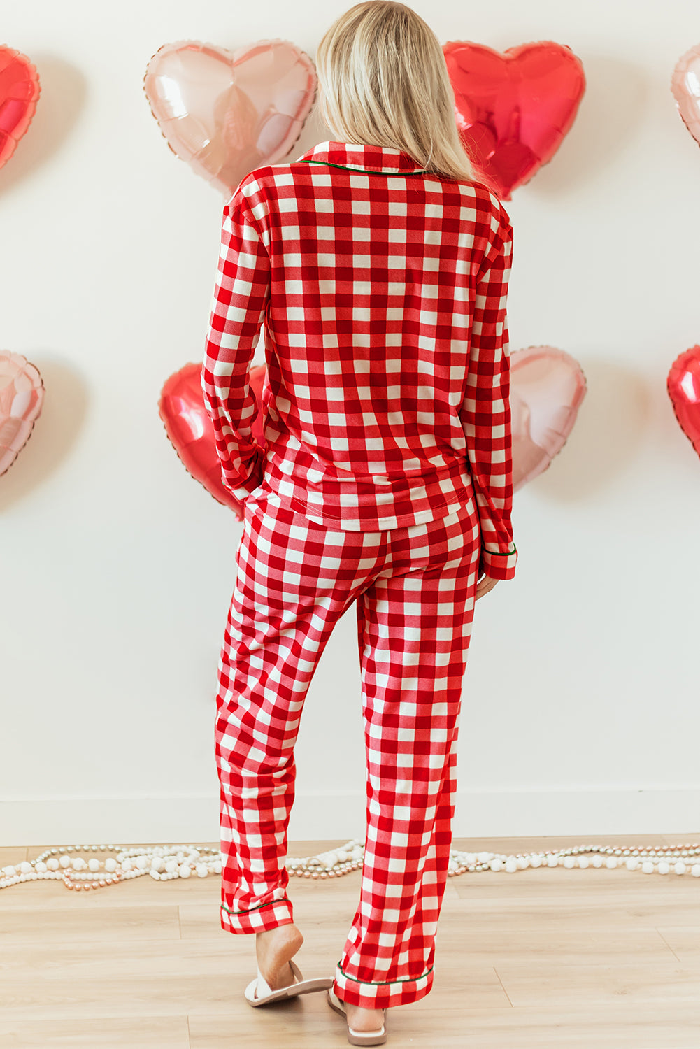 Fiery Red Christmas Plaid Print Shirt and Pants Pajama Set