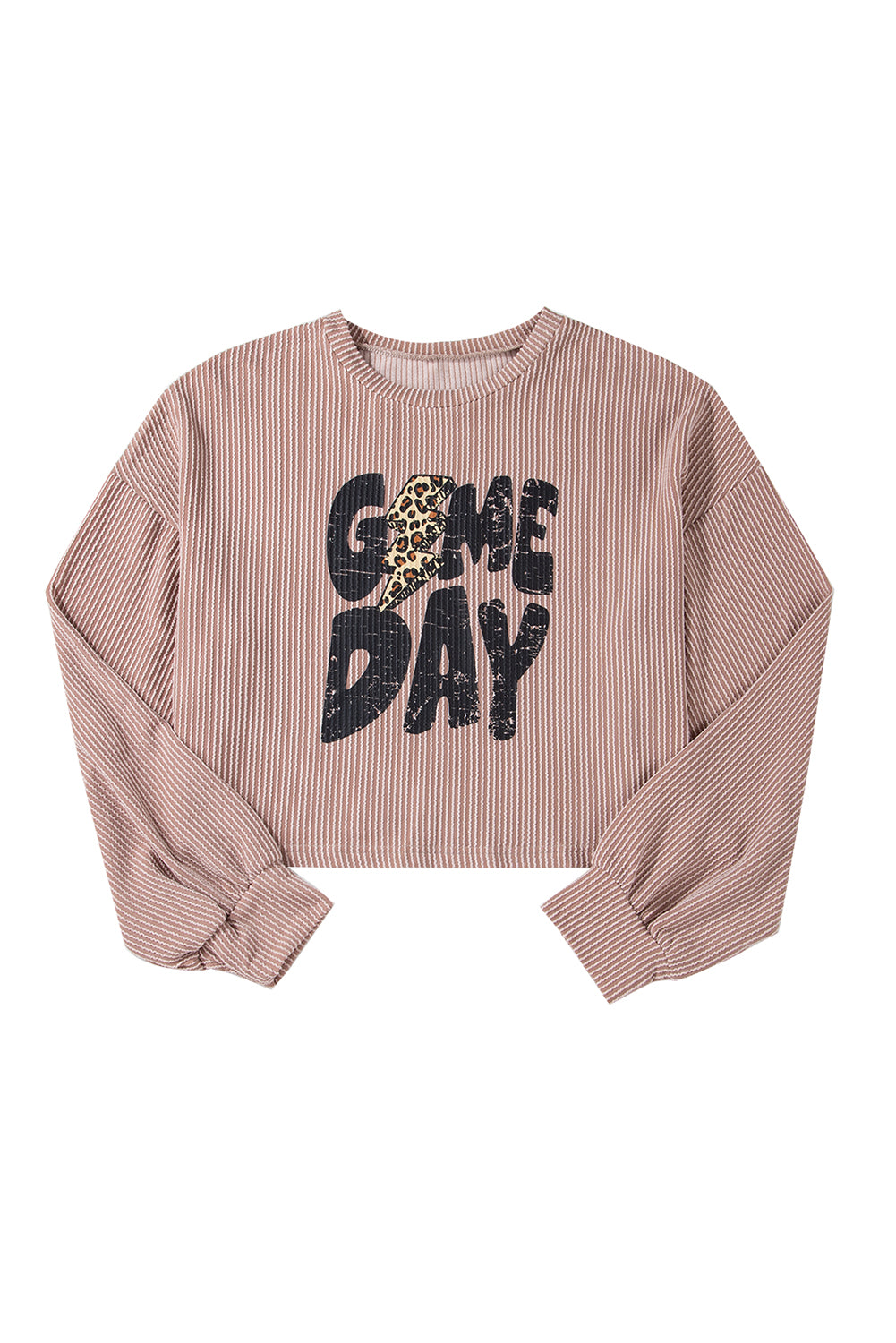 Khaki Game Day Graphic Crop Corded Knit Top