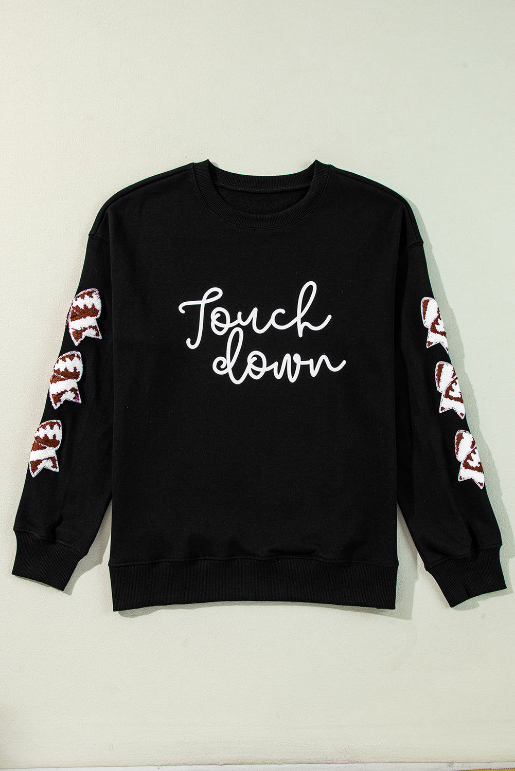 Black Touch Down Letter Bow Print Graphic Sweatshirt