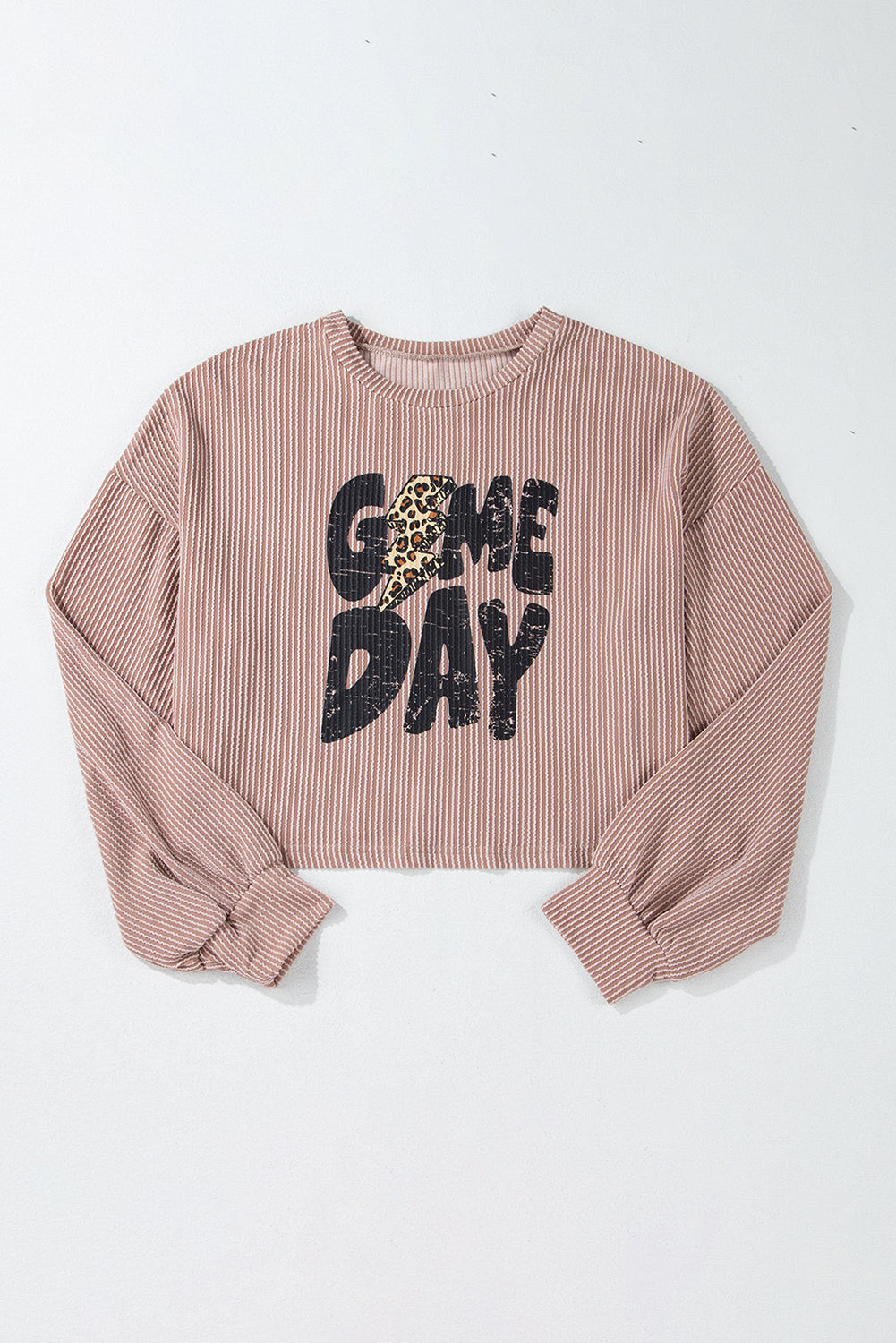 Khaki Game Day Graphic Crop Corded Knit Top