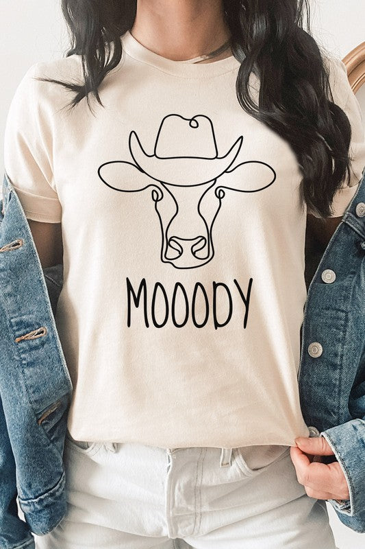 Mooody Country Cow Cowboy Hat Graphic Tee