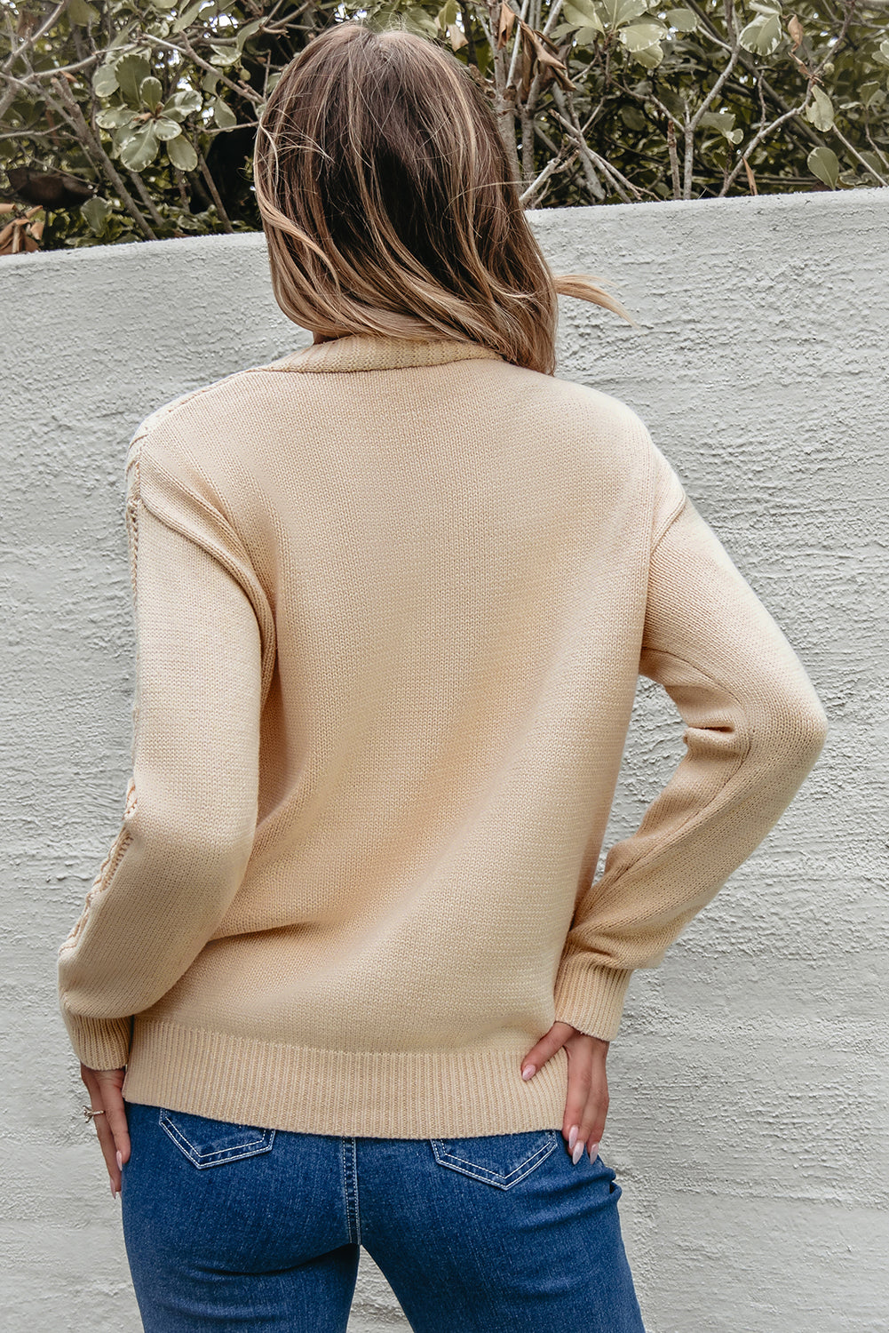 Dark Khaki Open Knit Drop Shoulder Sweater Cardigan