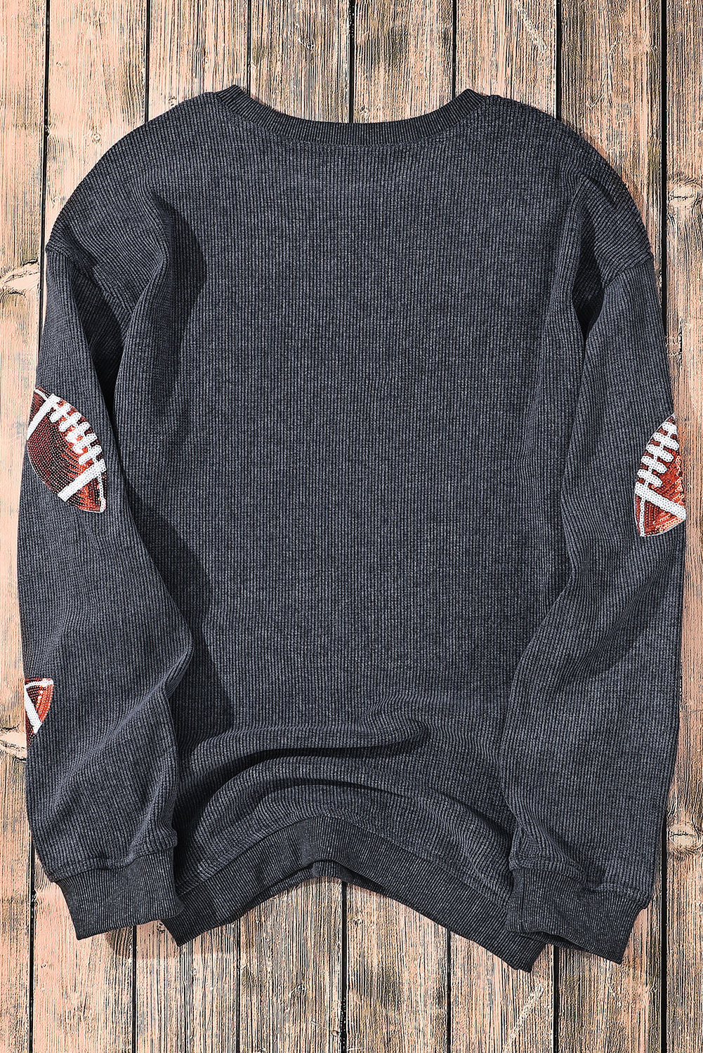 Black Sequin Rugby Graphic Corded Baggy Sweatshirt