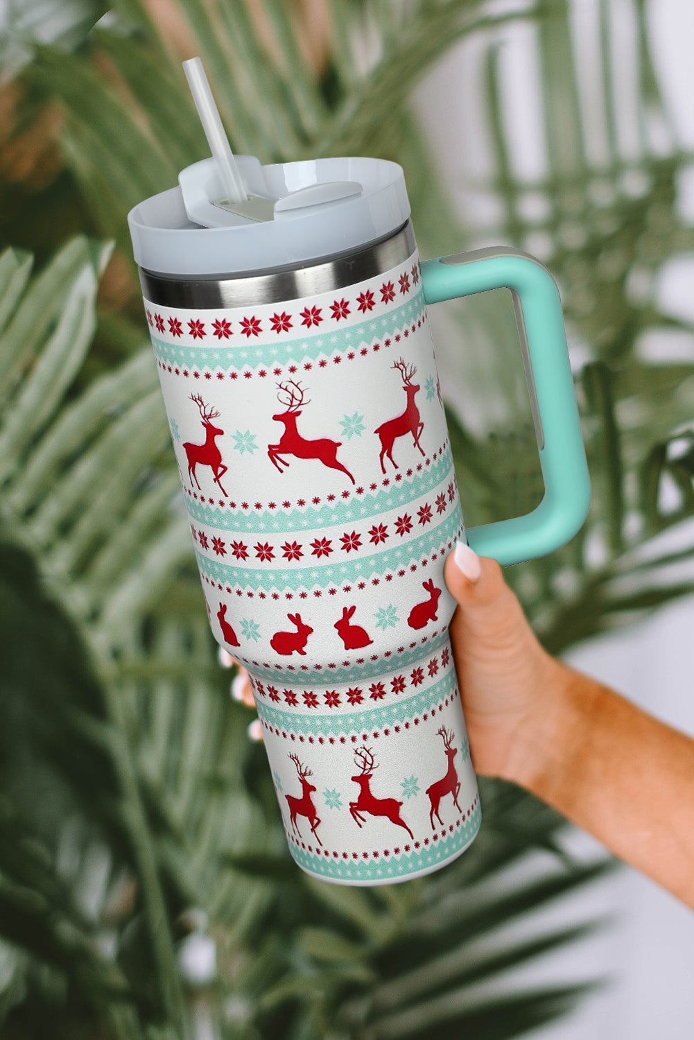 Fiery Red Christmas Pattern Print Stainless Steel Tumbler