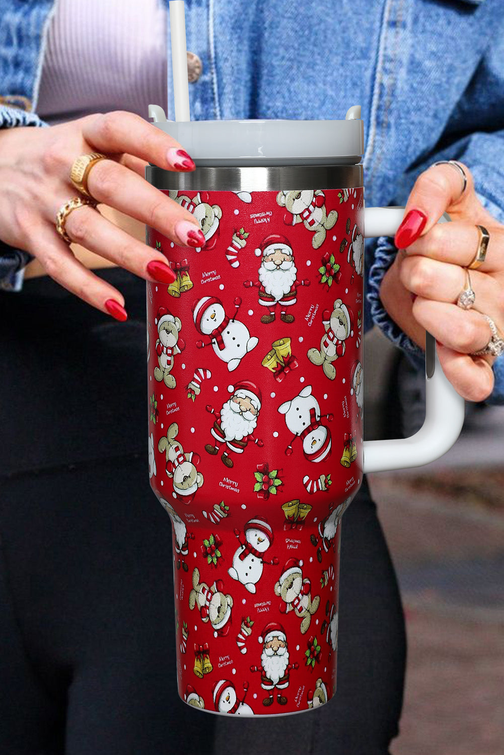 Fiery Red Christmas Pattern Print Stainless Steel Tumbler