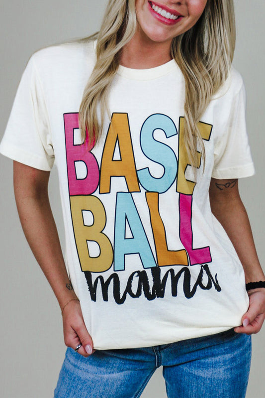 White Baseball Mama Multi Color Graphic Tee