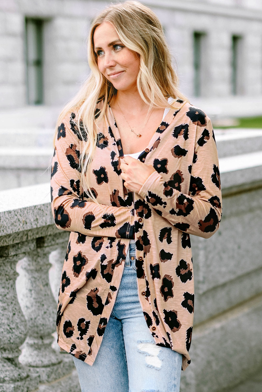 Leopard Printed Open Front Cardigan