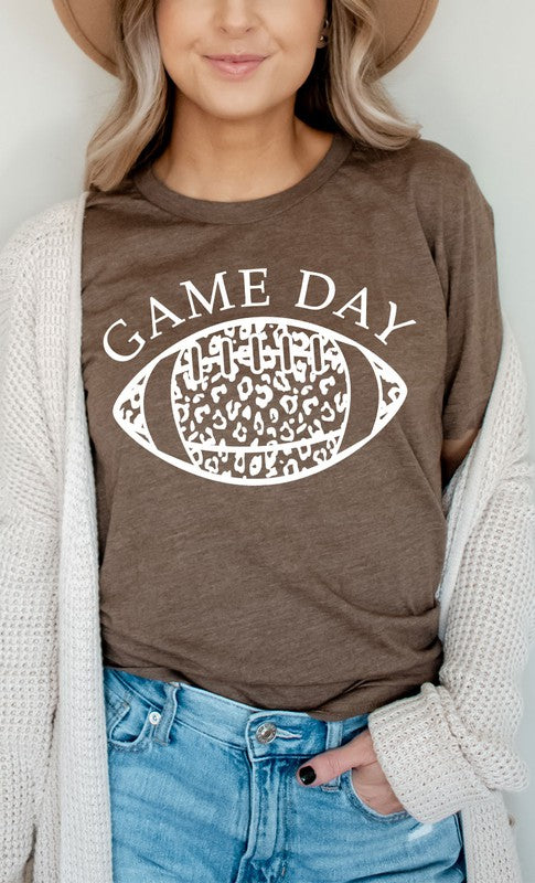 Game Day Leopard Spot White Football Graphic Tee