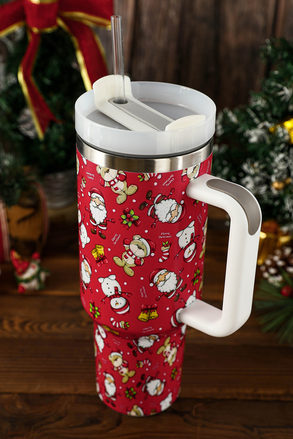 Fiery Red Christmas Pattern Print Stainless Steel Tumbler