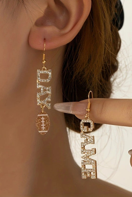 Gold GAME DAY Rugby Rhinestone Dangle Earrings